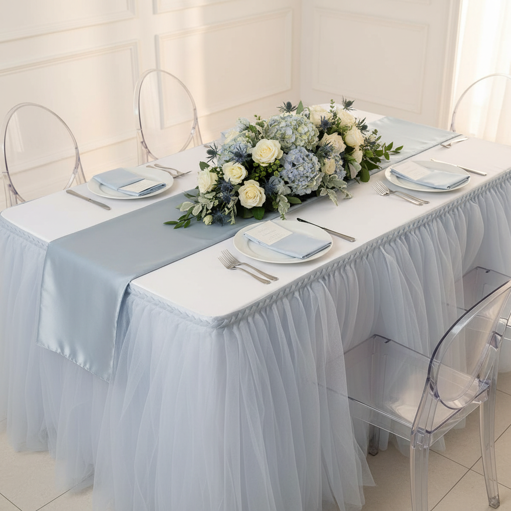 Tulle Tutu 14ft Table Skirt - Dusty Blue.