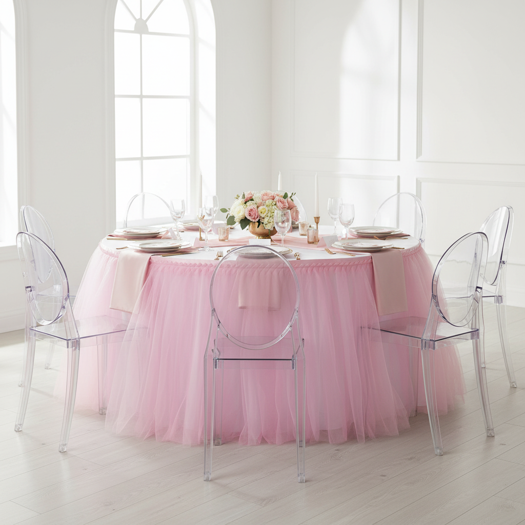Tulle Tutu 17ft Table Skirt - Pink.