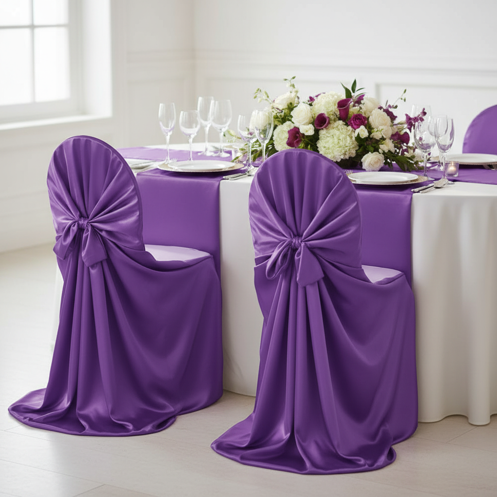Universal Satin Self Tie Chair Cover - Purple.