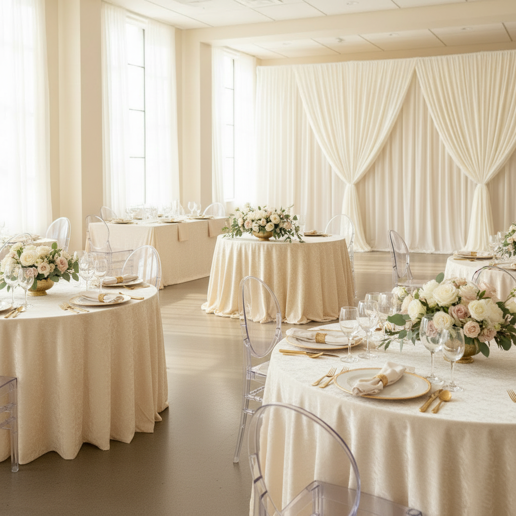 Velvet 10ft H x 52" W Drape/Backdrop Curtain Panel - Ivory.