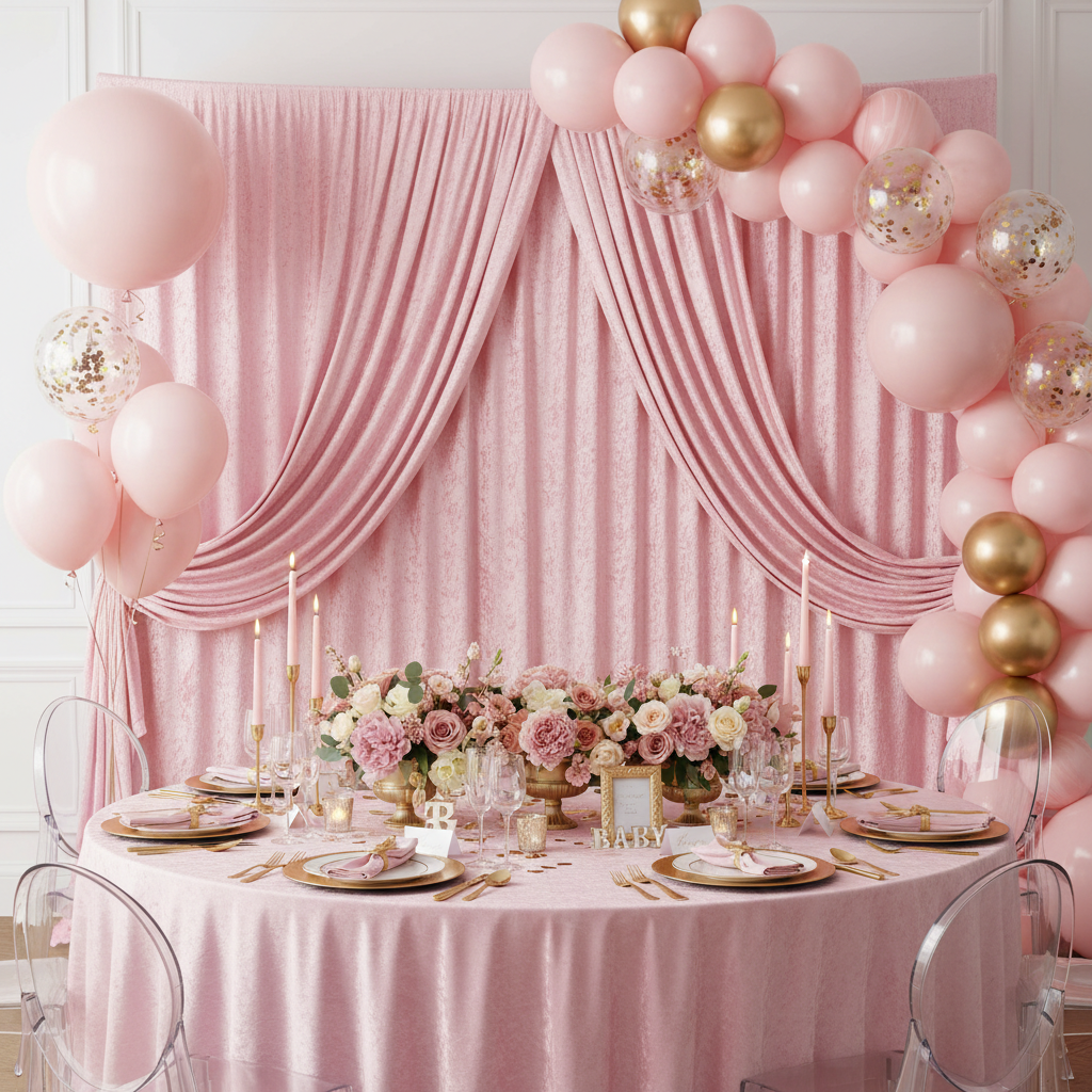 Velvet 10ft H x 52" W Drape/Backdrop Curtain Panel - Pink.