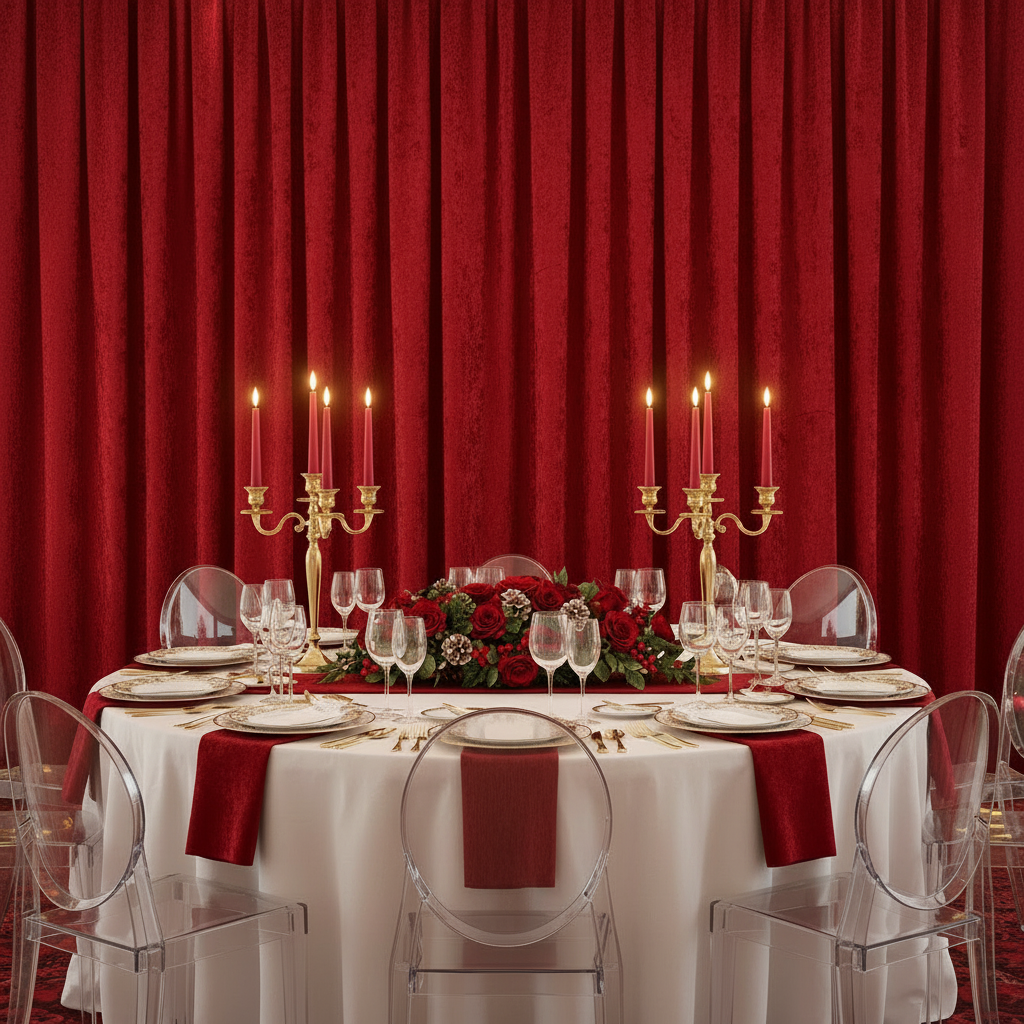 Velvet 10ft H x 52" W Drape/Backdrop Curtain Panel - Red in Christmas Reception.
