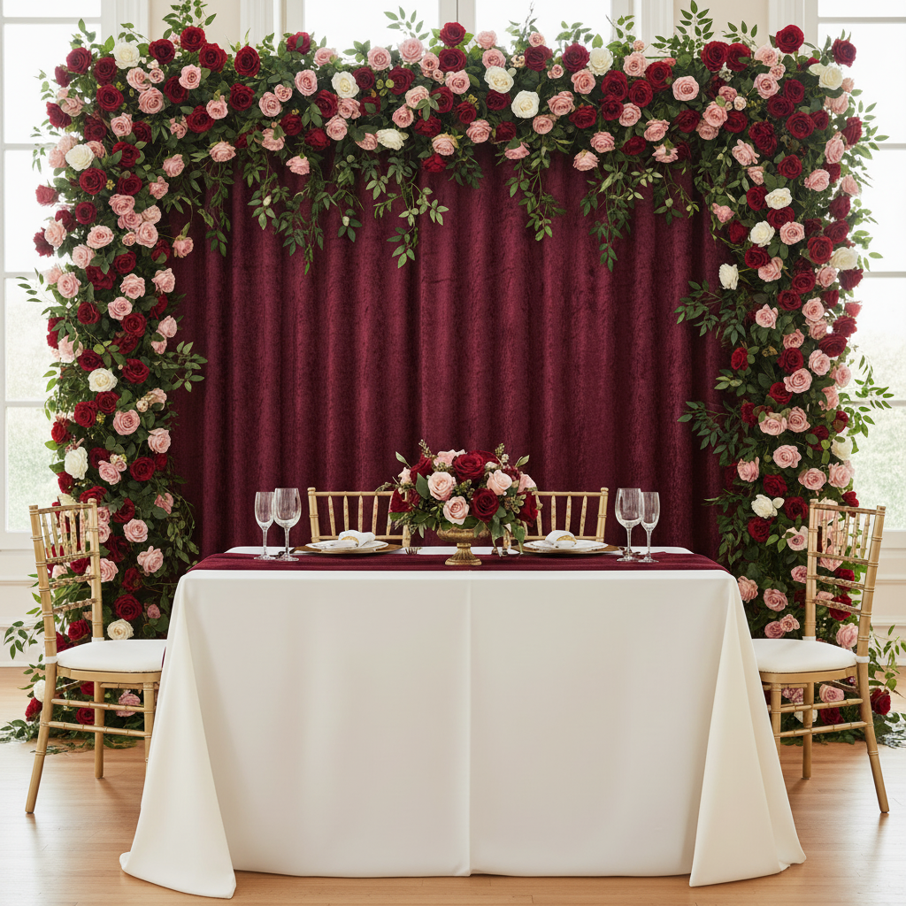 Velvet 12ft H x 52" W Drape/Backdrop Curtain Panel - Burgundy.