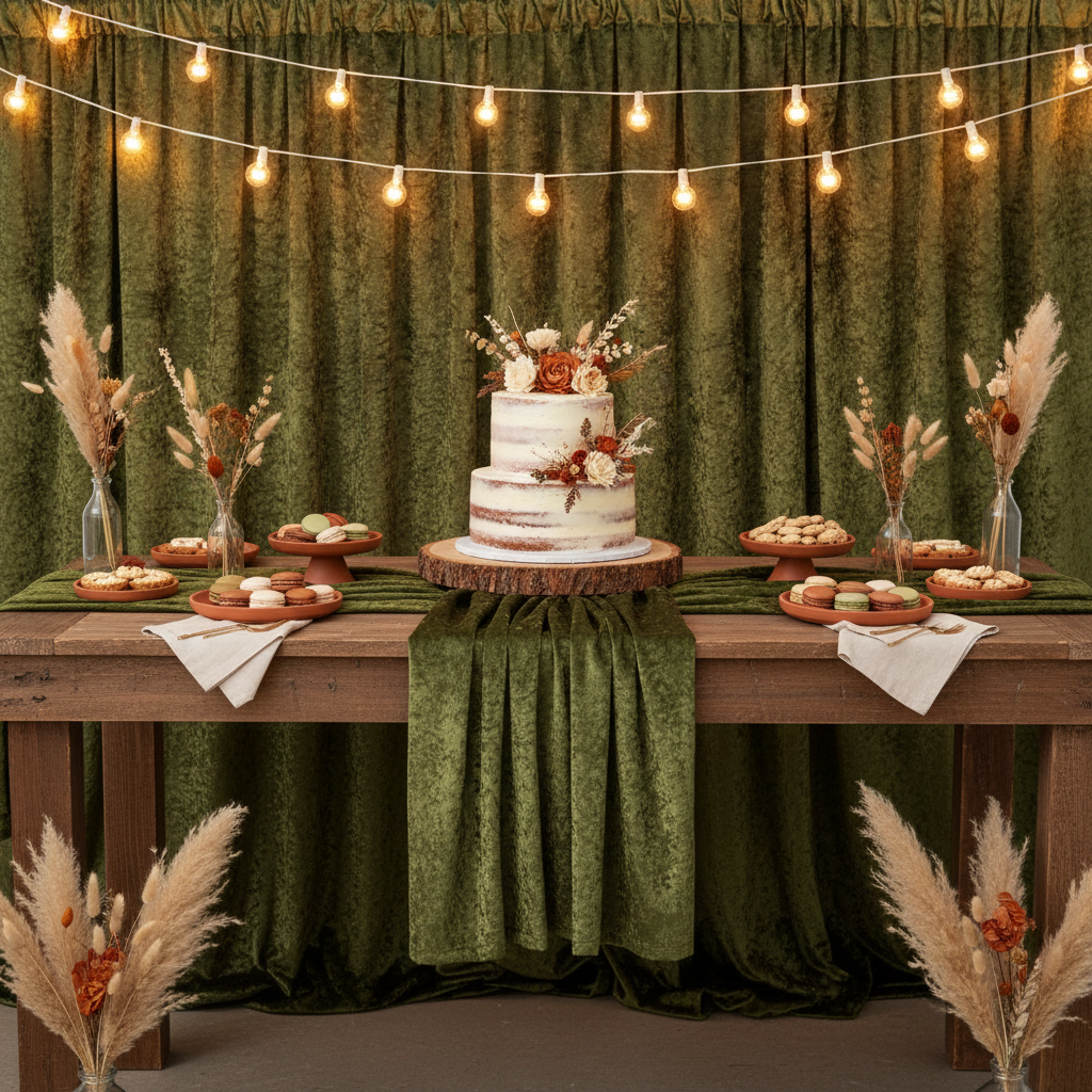 Velvet 12ft H x 52" W Drape/Backdrop Curtain Panel - Olive Green.