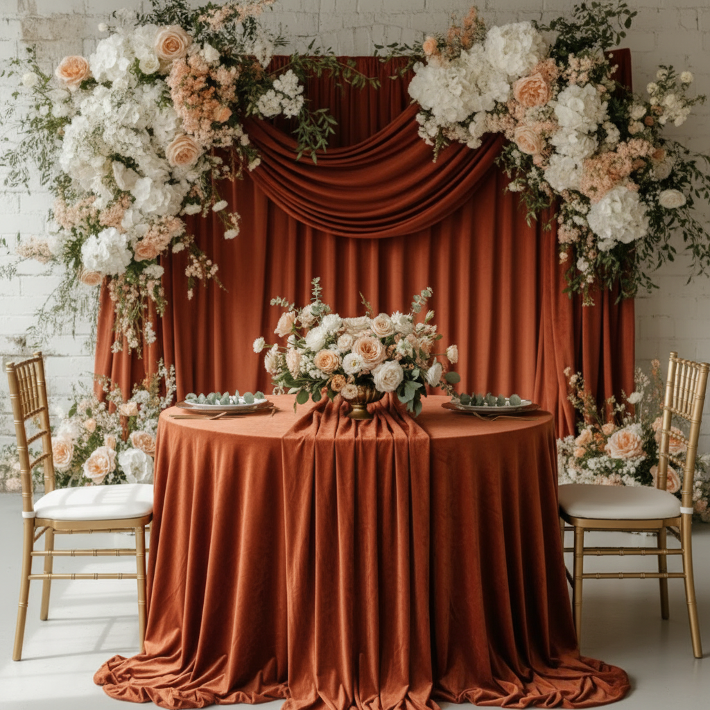 Velvet 12ft H x 52" W Drape/Backdrop Curtain Panel - Terracotta.