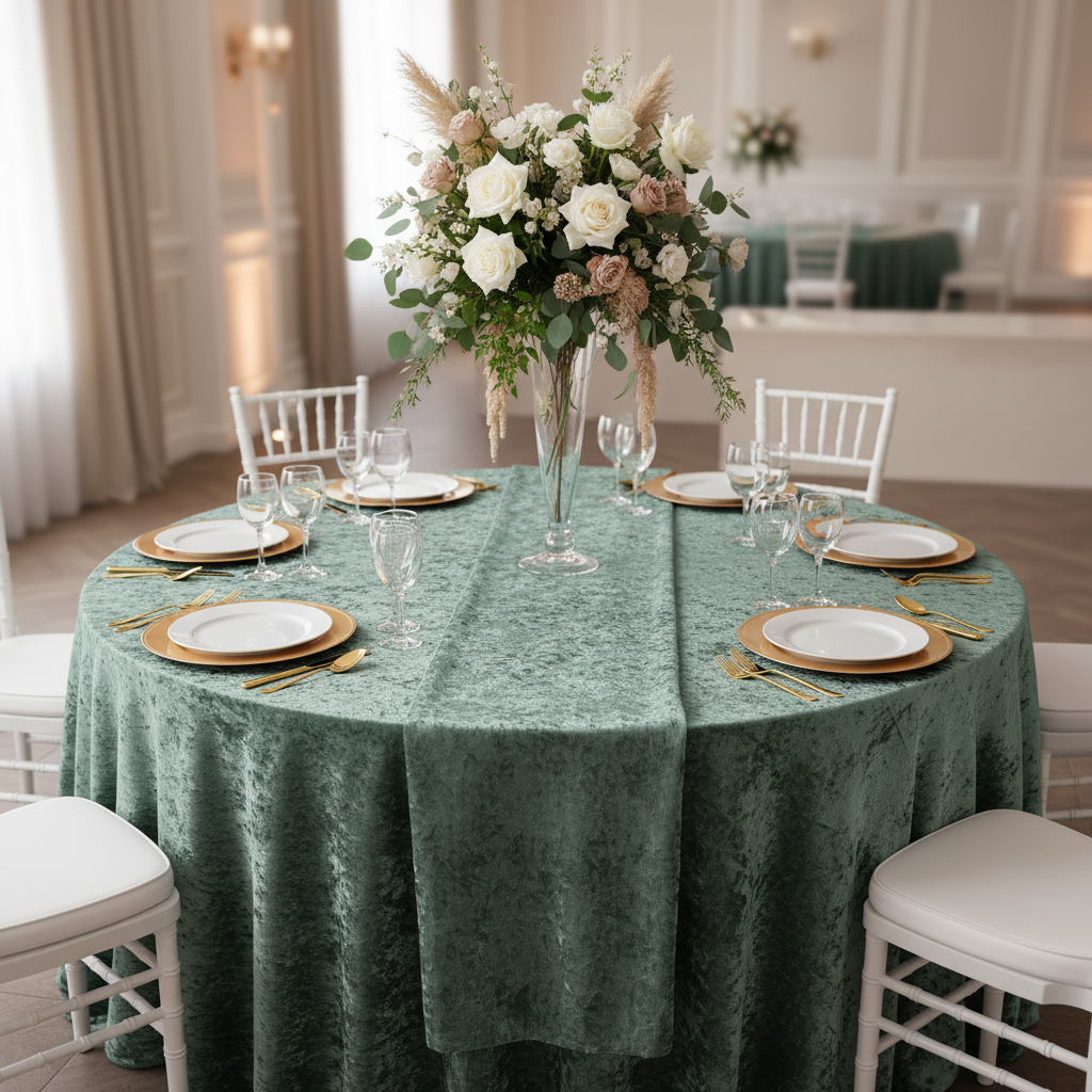 Velvet 120" Round Tablecloth - Eucalyptus 