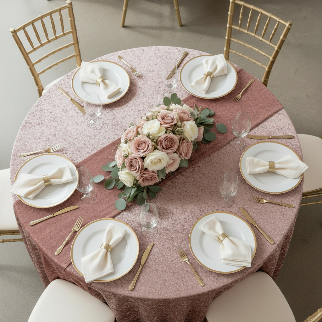Velvet 120" Round Tablecloth - Dark Dusty Rose/Mauve.