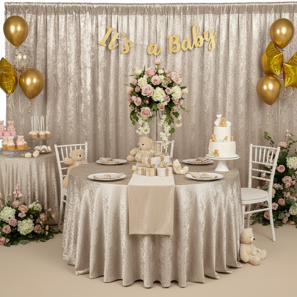 Velvet 12ft H x 52" W Drape/Backdrop Curtain Panel - Beige.