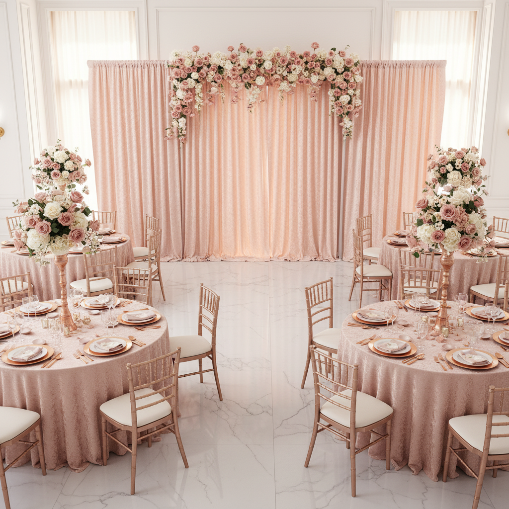 Velvet 14ft H x 52" W Drape/Backdrop Curtain Panel - Blush/Rose Gold.