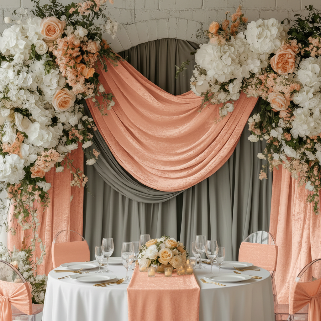Velvet 14ft H x 52" W Drape/Backdrop Curtain Panel - Peach.