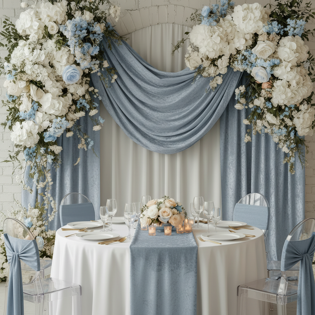 Velvet 16ft H x 52" W Drape/Backdrop Curtain Panel - Dusty Blue