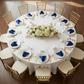 Velvet 20"x20" Linen Napkin - Royal Blue with Chiavari Gold Chairs.
