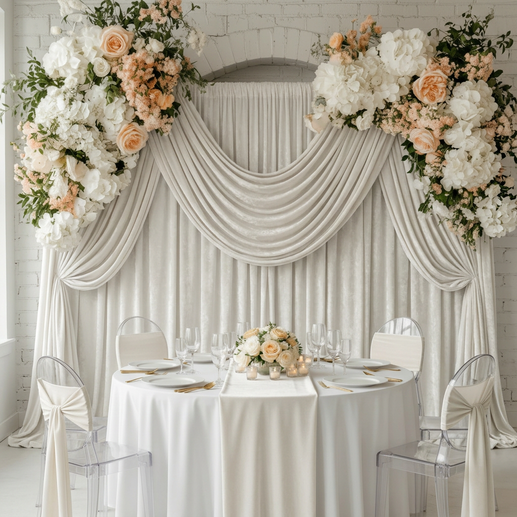 Velvet 8ft H x 52" W Drape/Backdrop Curtain Panel - Ivory.