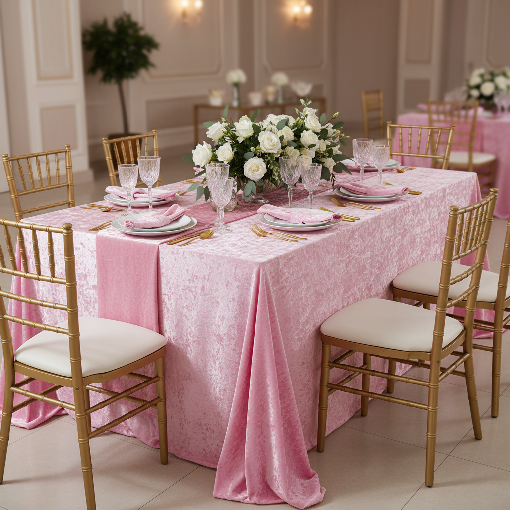 Velvet 90"x132" Rectangular Tablecloth - Pink.