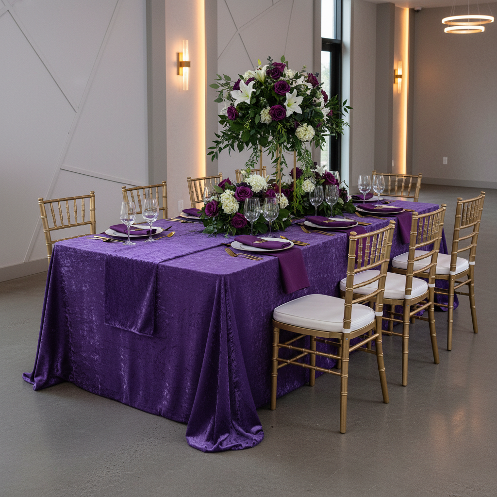 Velvet 90"x156" Rectangular Tablecloth - Purple.