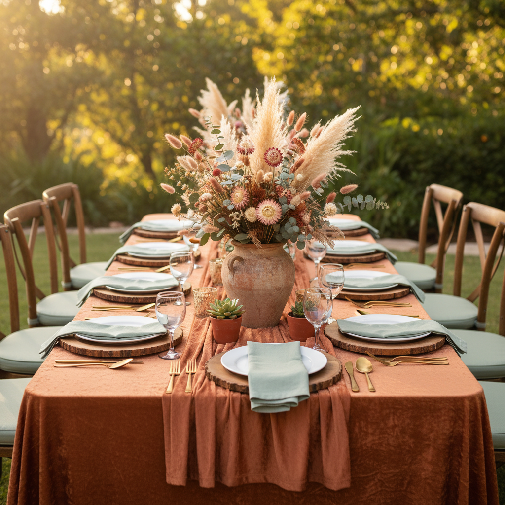 Velvet 90"x156" Rectangular Tablecloth - Terracotta.