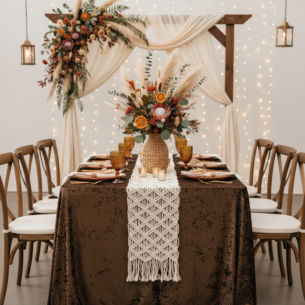 Velvet 90"x132" Rectangular Tablecloth - Chocolate.