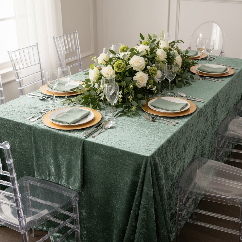 Velvet 90"x132" Rectangular Tablecloth - Eucalyptus.
