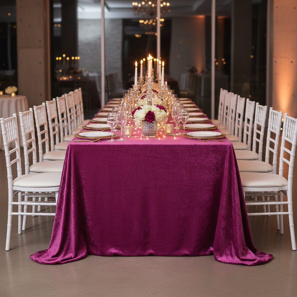 Velvet 90"x132" Rectangular Tablecloth - Magenta.