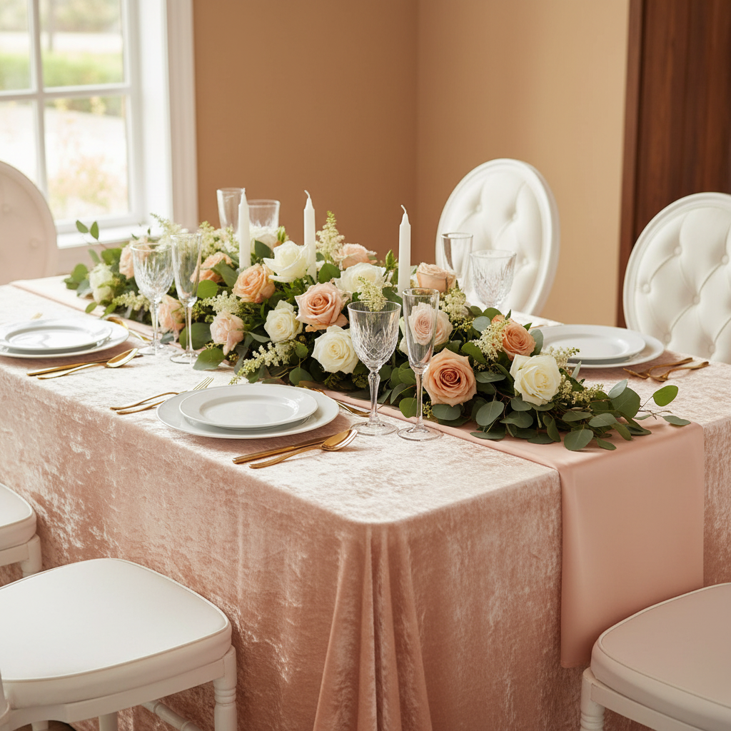 Velvet 90"x132" Rectangular Tablecloth - Peach.