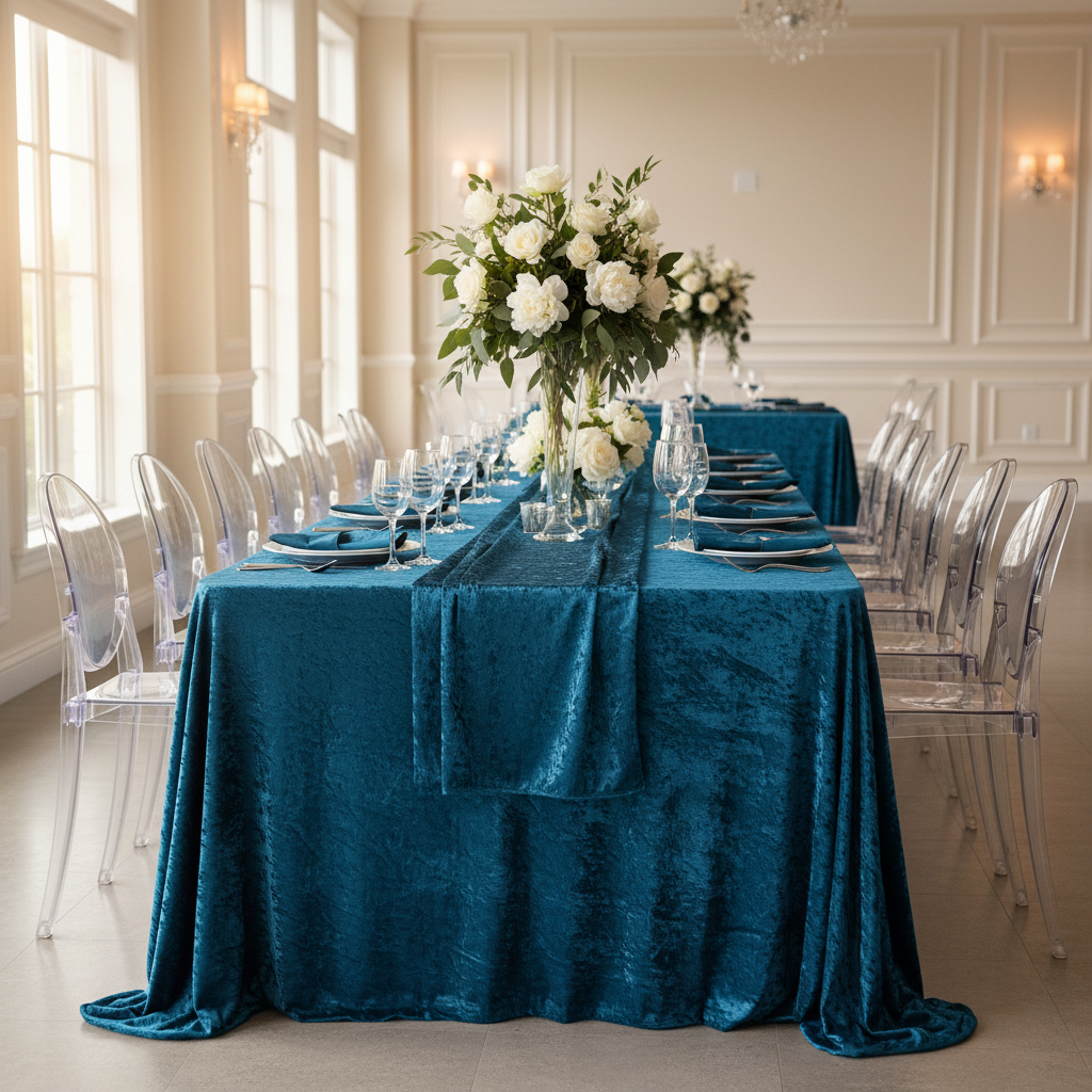 Velvet 90"x156" Rectangular Tablecloth - Dark Teal.