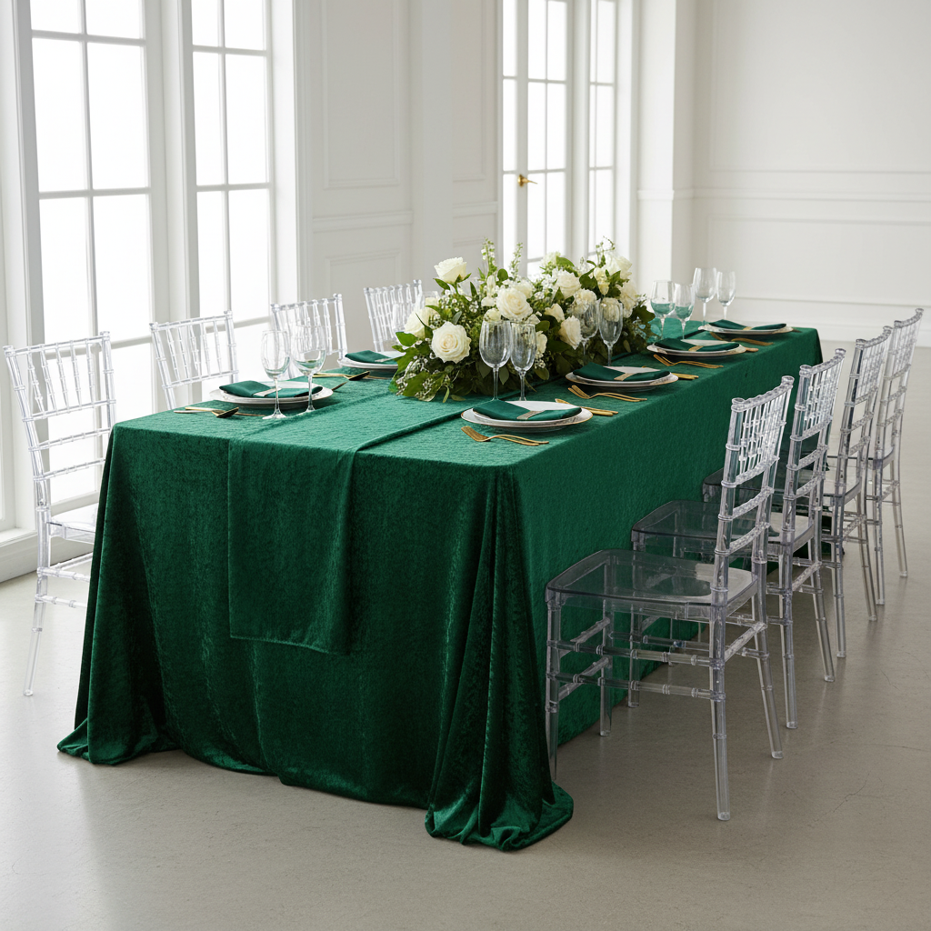 Velvet 90"x156" Rectangular Tablecloth - Forest Green.