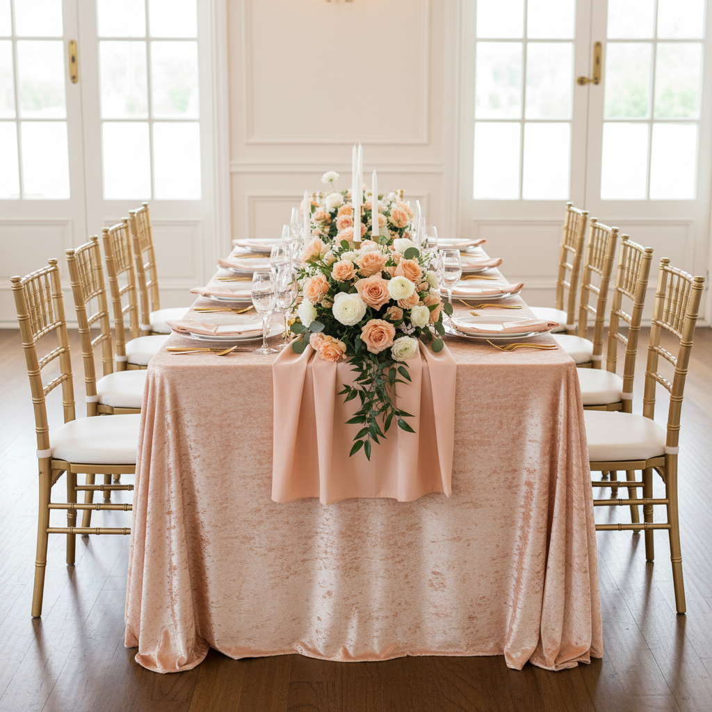 Velvet 90"x156" Rectangular Tablecloth - Peach.