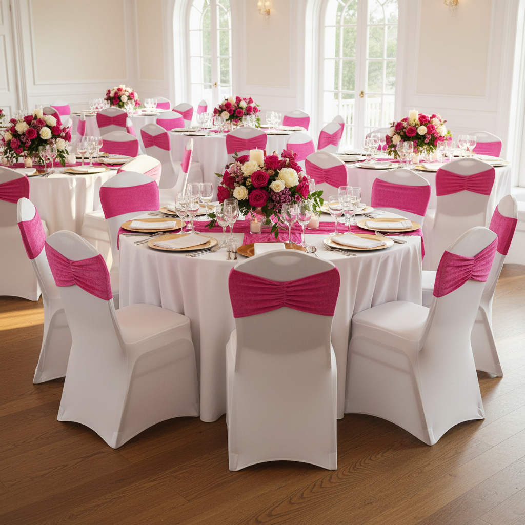 Velvet Ruffle Stretch Chair Band - Fuchsia.