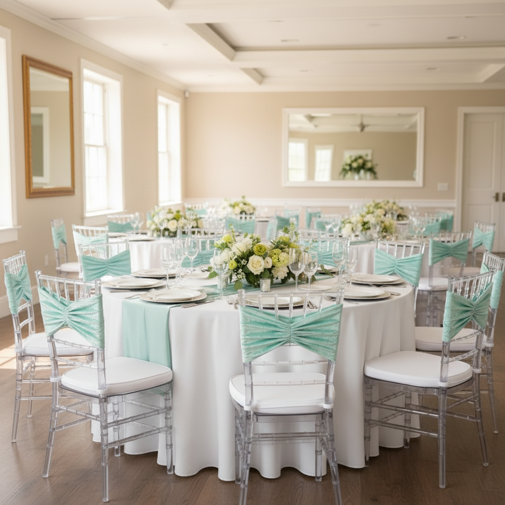 Velvet Ruffle Stretch Chair Band - Light Turquoise.