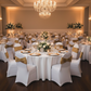 Velvet Ruffle Stretch Chair Band - Mustard Gold in Indoor Reception.