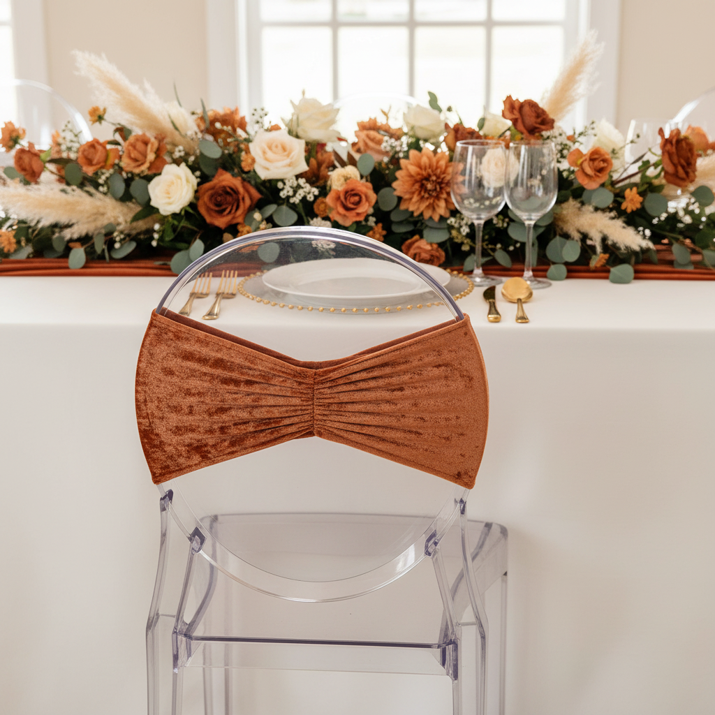Velvet Ruffle Stretch Chair Band - Terracotta
