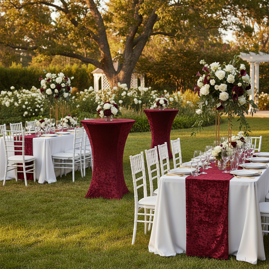 Velvet Spandex Cocktail Table Cover 32" Round - Burgundy.