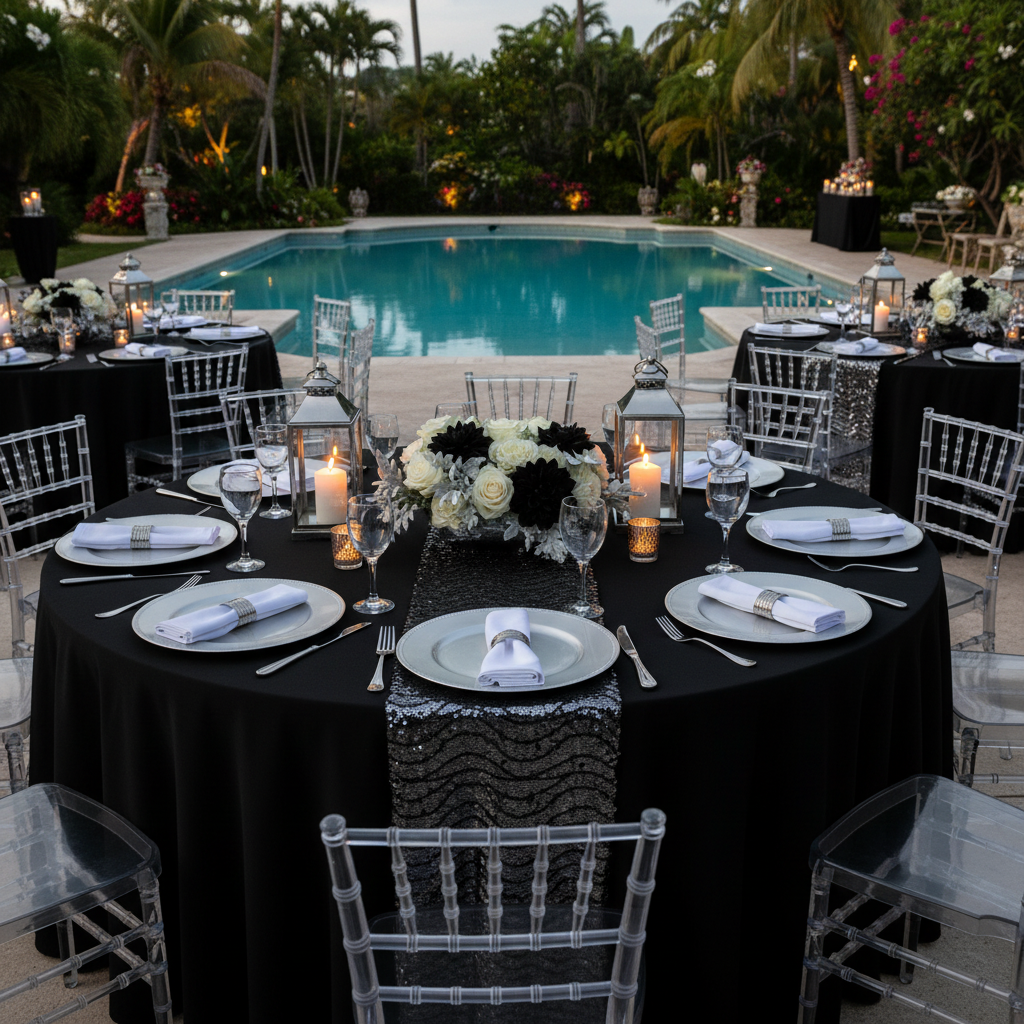Wavy Spandex Table Cover 5ft Round - Black.
