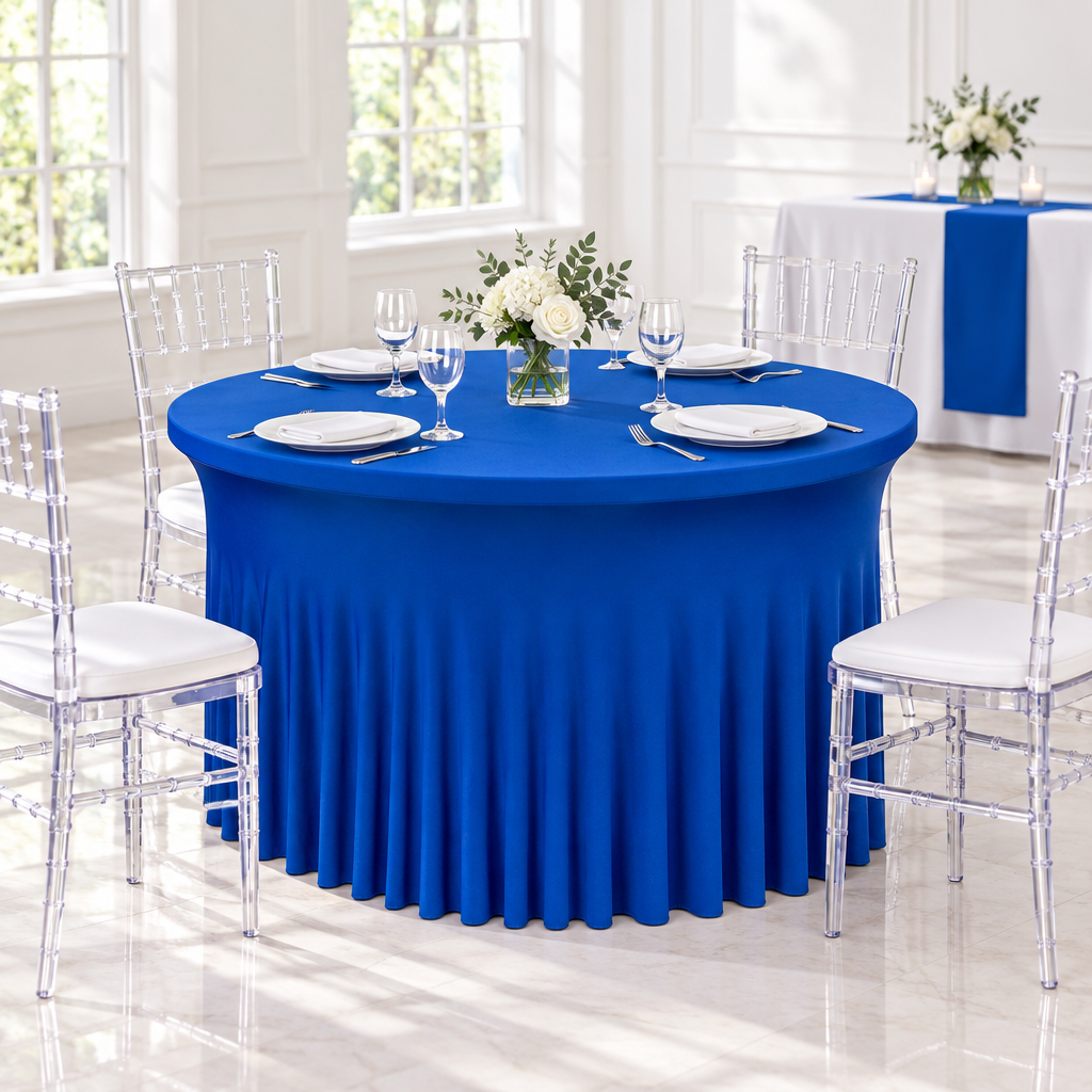 Wavy Spandex Table Cover 5ft Round - Royal Blue.