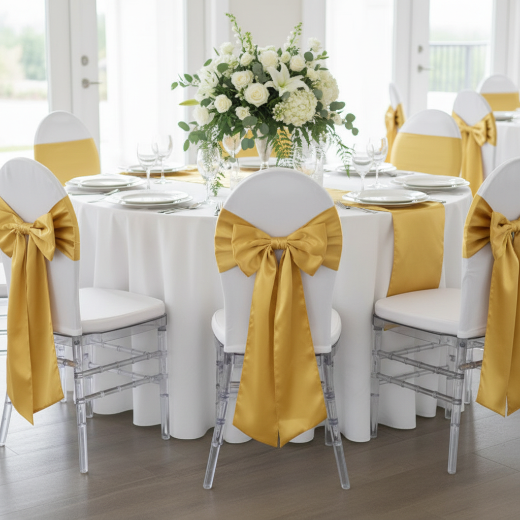 Wide Satin Chair Sash - Bright Gold.