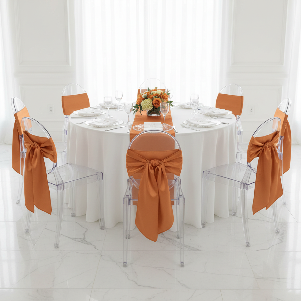 Wide Satin Chair Sash - Burnt Orange.