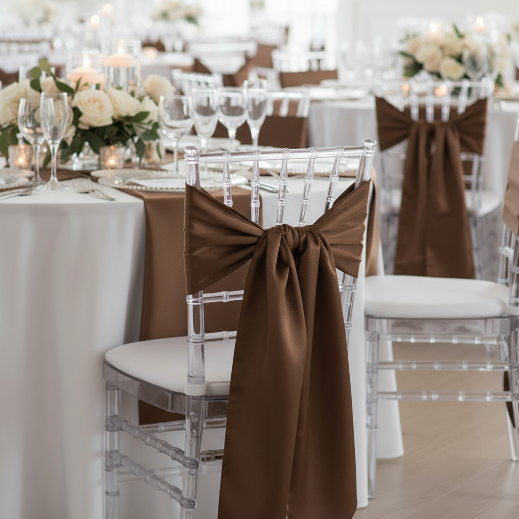 Wide Satin Chair Sash - Chocolate Brown.