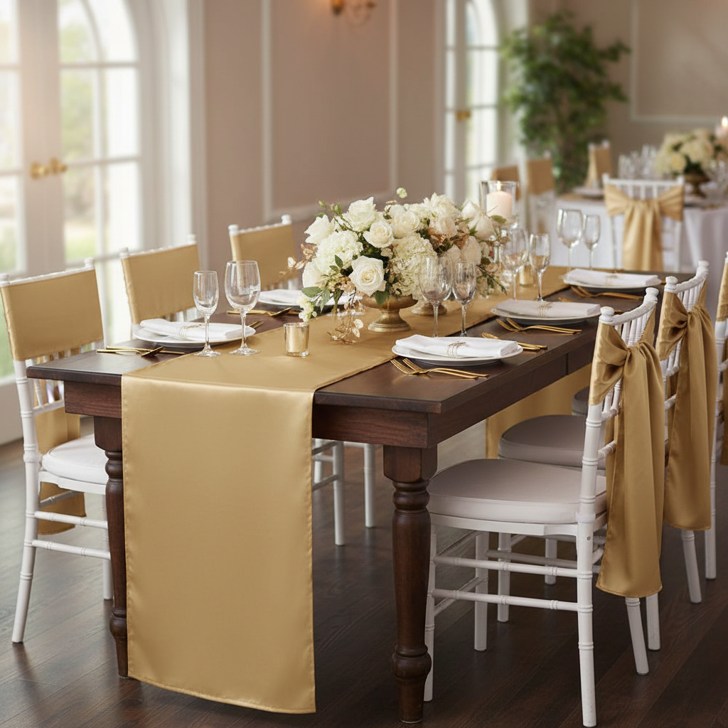 Wide Satin Chair Sash - Gold Antique.