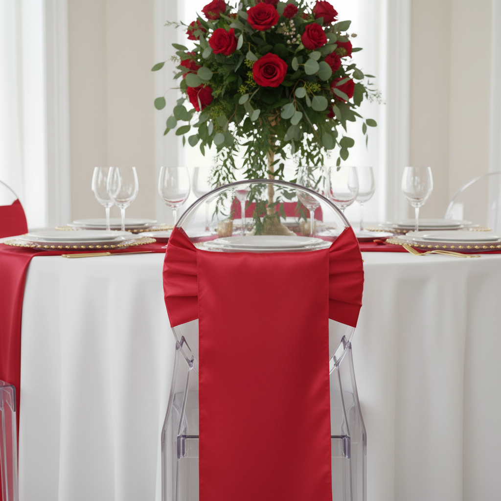 Wide Satin Chair Sash - Red.