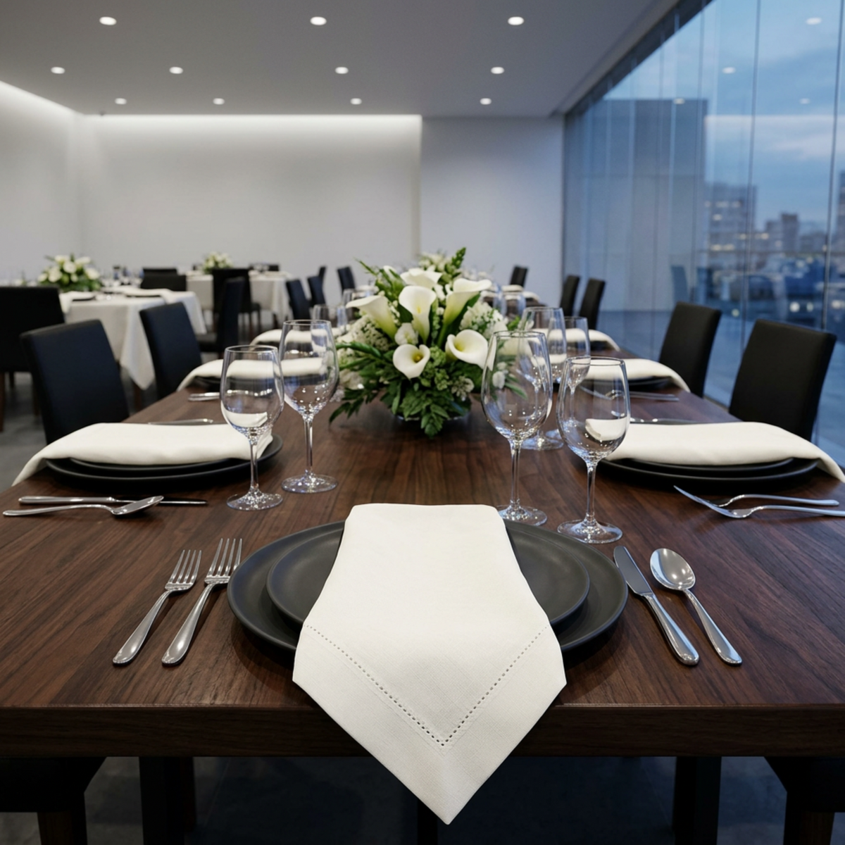 Lighter off-white hemstitch napkins at a gallery engagement dinner