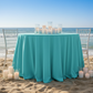 Light turquoise tablecloth beach scene square format