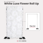 Luxe Roll Up Flower Wall Backdrop 8ft x 4ft White infographic showing pipe set sold separately