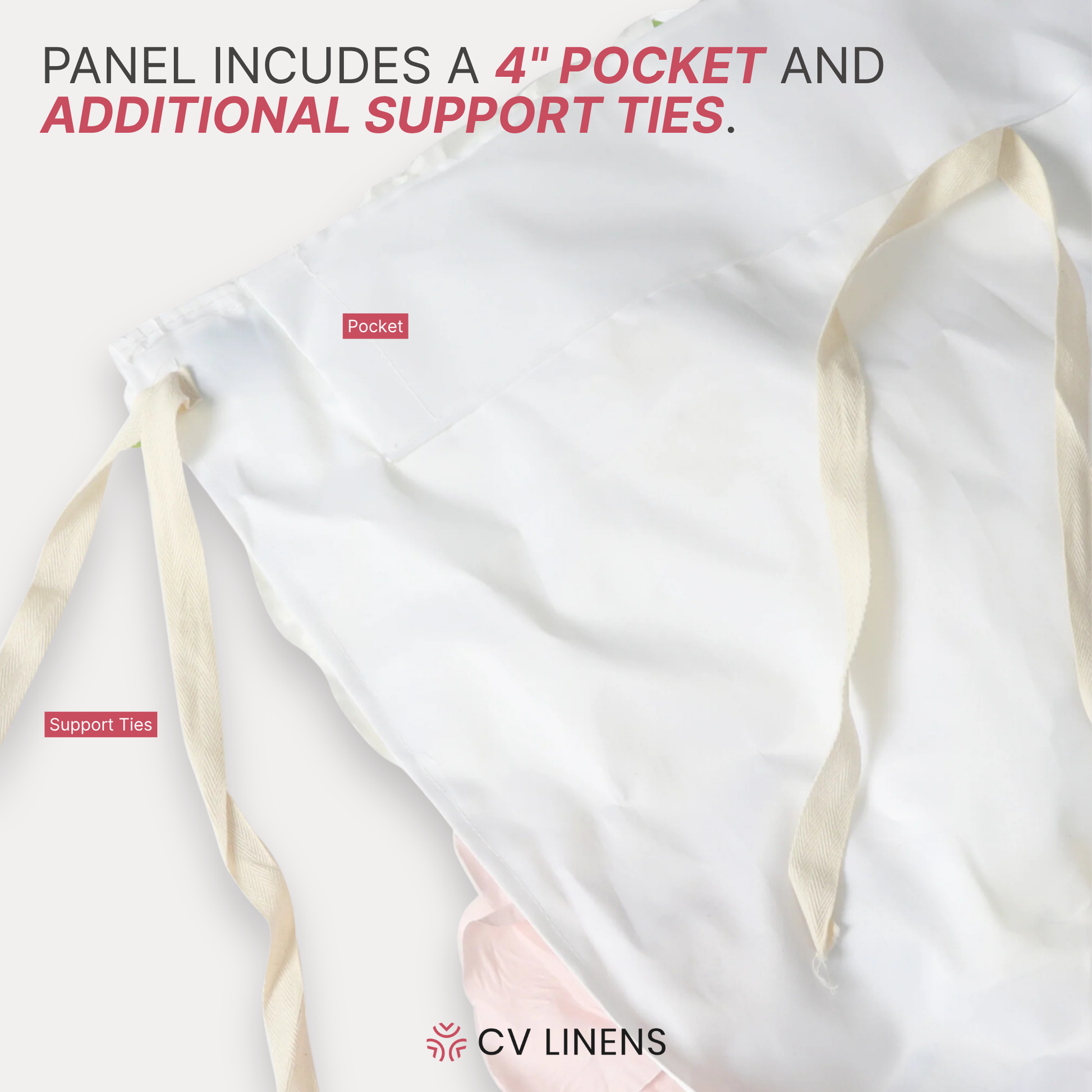 Luxe Roll Up Flower Wall Backdrop 8ft x 4ft Pink/Ivory showing 4" pocket and support ties