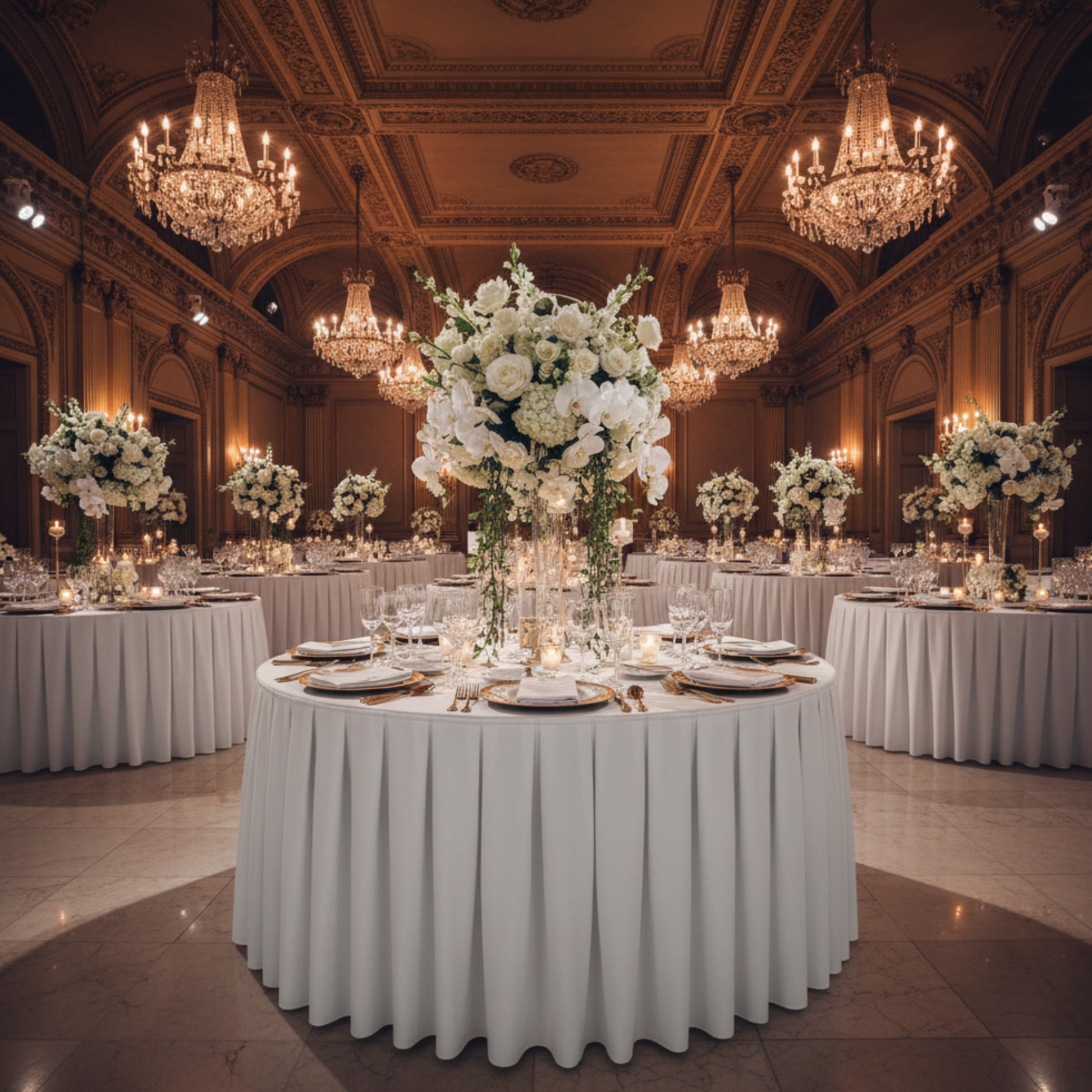 Luxury Indoor Gala White 17FT Polyester Table Skirt 