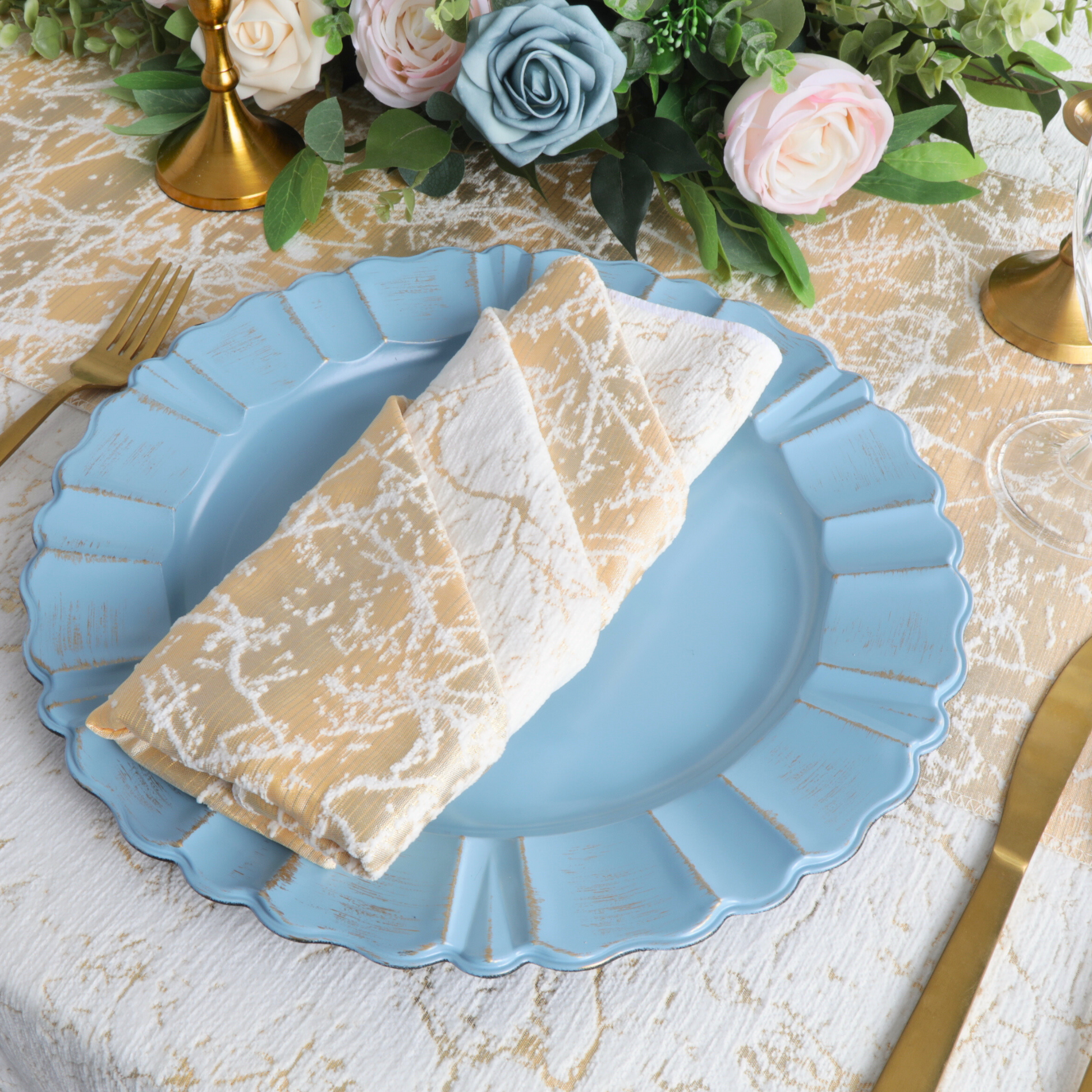 Marble Reversible Jacquard Tablecloth 90"x132" Rectangle - Gold