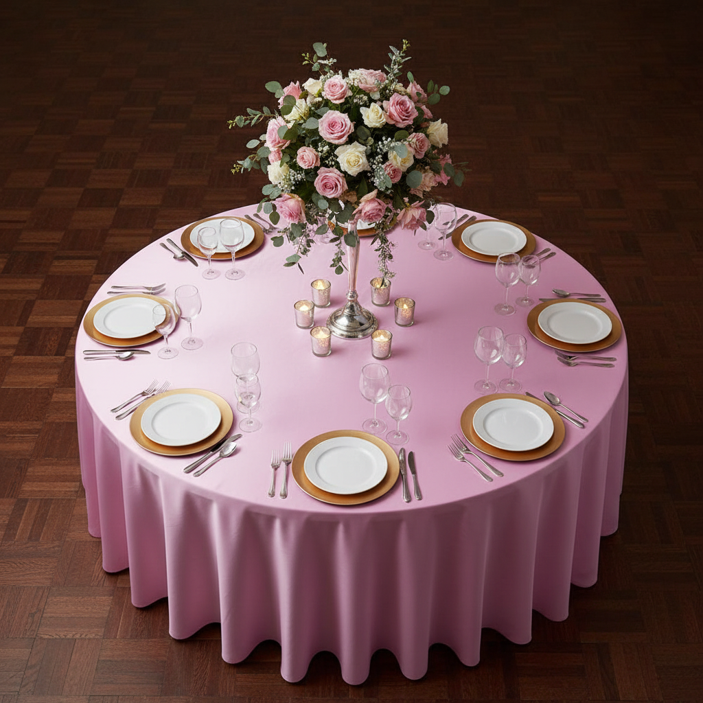 Medium Pink Satin Tablecloth - Bird's Eye View