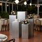 Silver pedestal covers at a conservatory birthday dinner