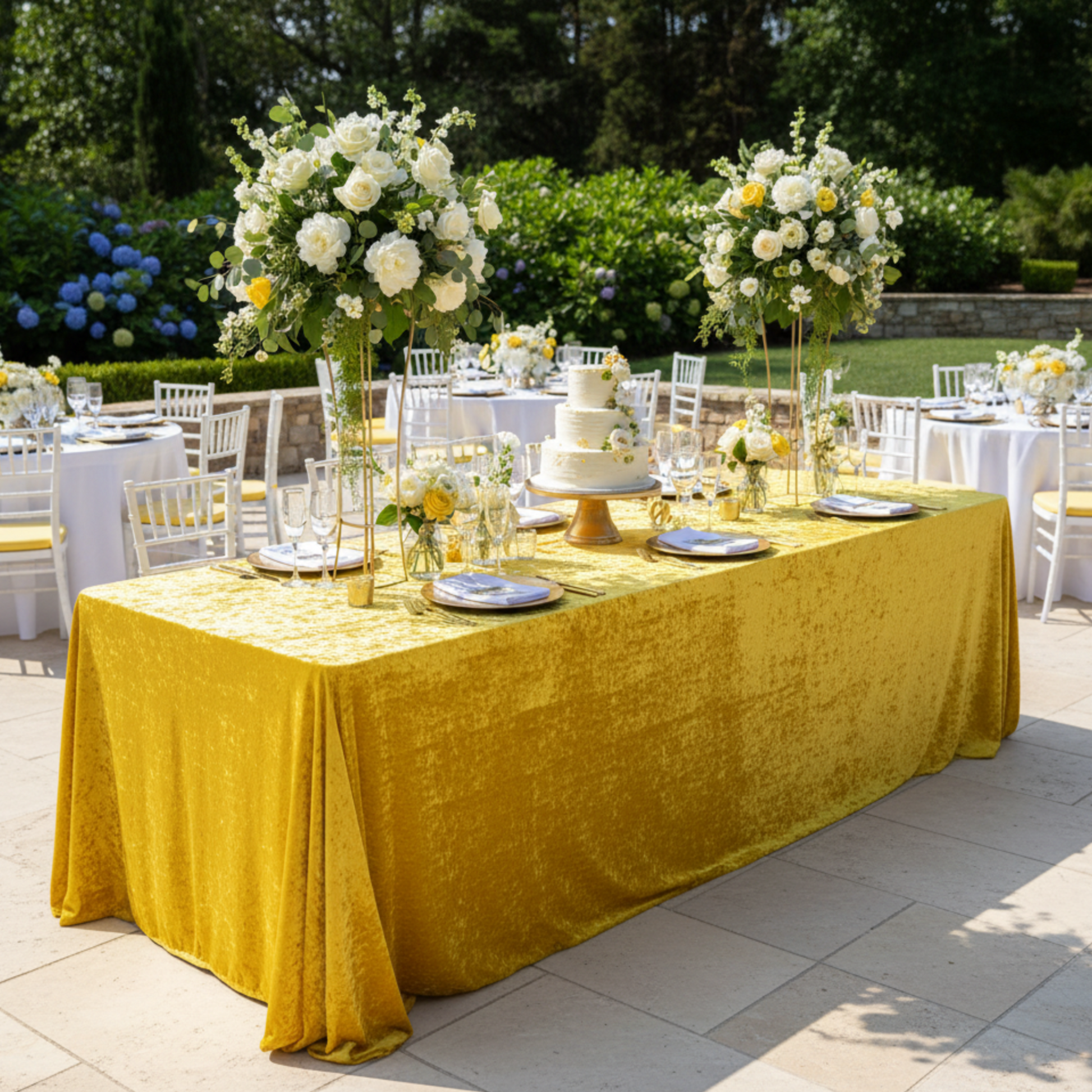 Milestone Celebration Canary Yellow Velvet 90" x 156" Rectangular Tablecloth