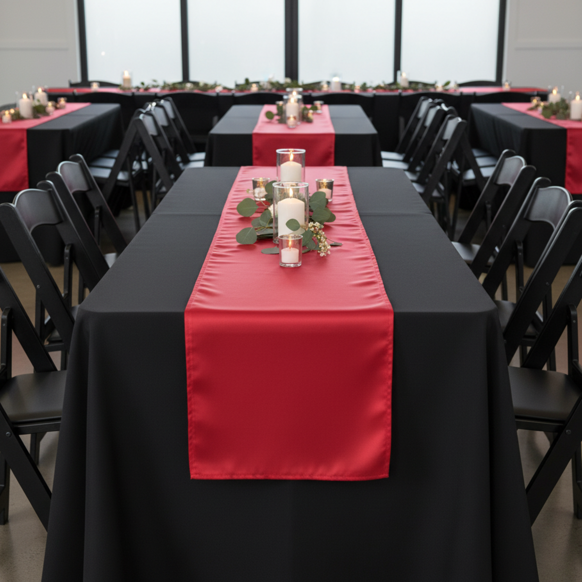Modern Indoor Reception - Black Tablecloth