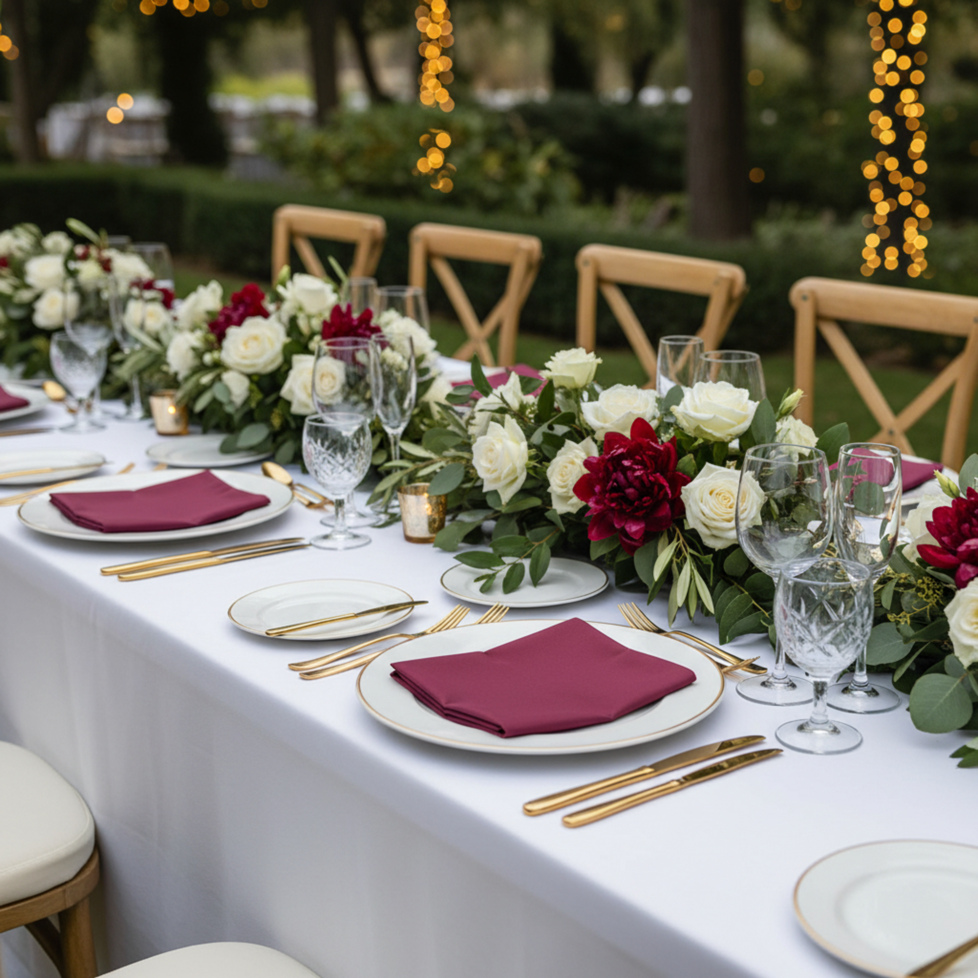 Mulberry Lamour Satin 20x20 Napkin – Outdoor Wedding